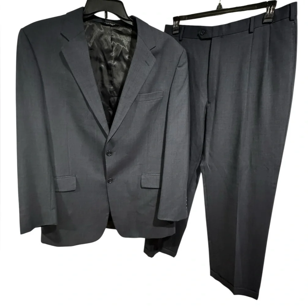 Jos. A. Bank 100% Wool Dark Navy Blue Suit 2 Button Blazer Size 44L Pants 39L